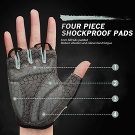 HTZPLOO - Guantes de bicicleta para hombres y mujeres, con almohadilla antideslizante que absorbe los golpes, peso ligero, ajuste agradable, guantes de bicicleta de medio dedo (gris, grande)