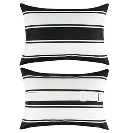 Adabana Outdoor Waterproof Pillow for Chaise Lounge Chair 2 Pack Black and White Stripe Headrest Pillow Lumbar Adjustable Strap for Beach Poolside Patio Office Patio Garden