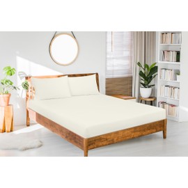 Royale Linens Fitted Sheet Queen - Brushed Hotel Quality 1800 Ultra-Soft Wrinkle & Fade Resistant - Bottom Sheet - Deep Pocket Stretches Up to 16" - Fitted Sheet Only - Elastic Sheet (Queen, Ivory)