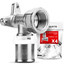 BOOPARTS - 4 pieces - wall bracket for crimping - male angled connector for crimping - multi-layer crimp connection Ø 20 - 1/2 inch (15/21) contour TH - for connecting a multilayer tube with a