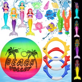 YOUYIKE 20 Stück Tauchspielzeug für Kinder, Unterwasser Tauchspielzeug Set, Tauchringe für Kinder, Nacht Leuchtende Meerjungfrau mit Meerestieren und Edelstein, für Jungen Mädchen ab 5-12 Jahren