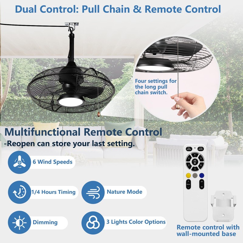 Black Outdoor Ceiling Fans with Light Remote Control Plug in
