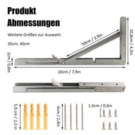 Pack of 2 Space-saving Folding Shelves, 20 cm Folding Console Heavy Duty, Professional Stainless Steel Folding Console Table, Wall Mounted Floating Table Holder, Folding Console Table, for Home