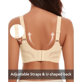 WOWENY Wireless Bras for Women Comfortable V Lace Bra Full Coverage Padded Seamless Bralettes Soft Support Everyday(2217-Nude, Medium)