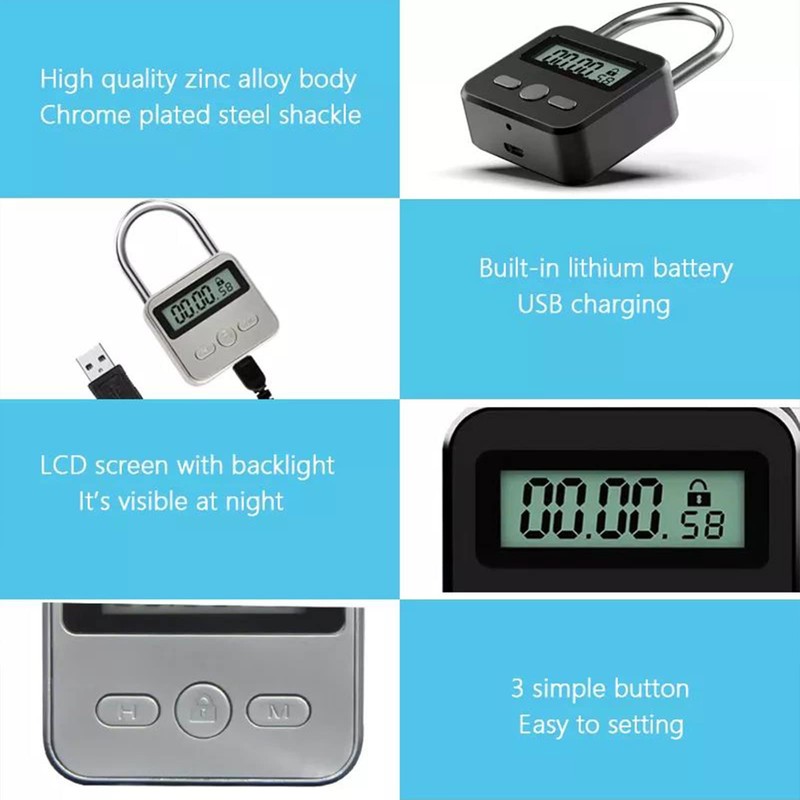 KENRONE Combination Lock,Metal Timer Lock,USB Rechargeable Time Timer Padlock with