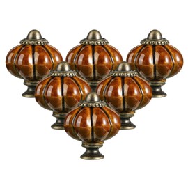 6Pcs Coffee Pumpkin Knobs Vintage Ceramic Cabinet Knobs Retro Dresser Knobs Pulls with 3 Size Mounting Screws for Door Drawers Closet Cupboard Kitchen Furniture