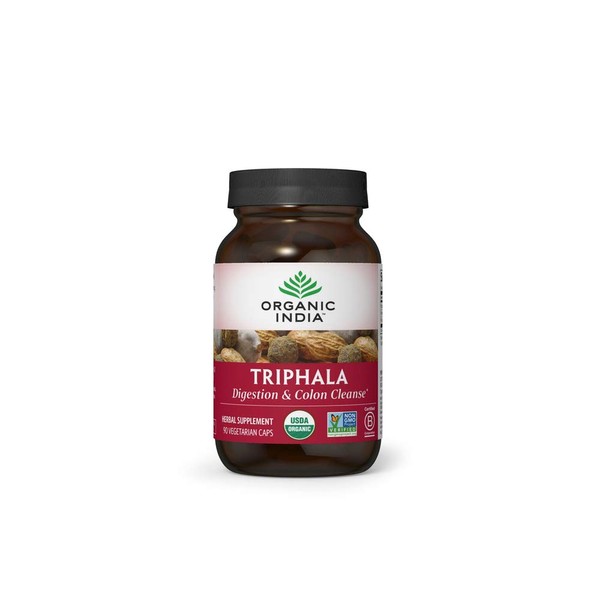 ORGANIC INDIA Triphala Herbal Supplement - Digestion & Colon Support, Immune System Support, Adaptogen, Nutrient Dense, Vegan, Gluten-Free, USDA Certified Organic, Non-GMO - 90 Capsules