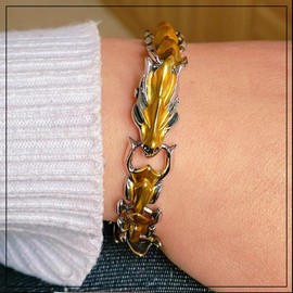 UINSUE Dragon Chain Bracelet Grunge & Punk Men's Stainless Steel Plated Gold Silver Dragon Head Bone Form Heavy Metal Link Bracelet (Mixed - Dragon Spine, 7.48 in)