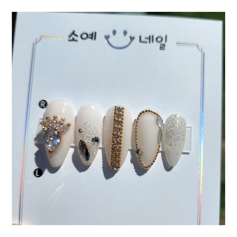 Elegant gold zircon chain handmade nail tip - Coffin /
