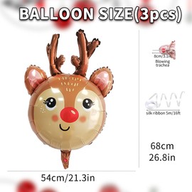 Reindeer Balloons Christmas Balloons Elk Deer Head Foil Balloons for New Year Christmas Themed Party Decoration Supplier, Birthday Party Festival Balloons Sets 3Pcs