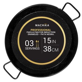 Machika Paella Pan| Professional Induction Cookware| Enameled Steel Nonstick Pan for Cooking Mediterranean Food, Steaks & More | Ideal for Restaurants, Catering, Events | 3 Servings | 15 in |