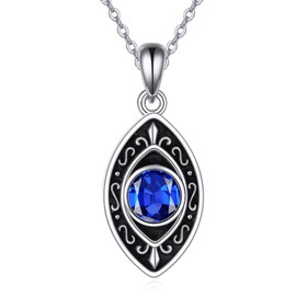 TIGER RIDER Evil Eye 925 Sterling Silver Necklace Vintage Sapphire Pendant Luck Jewelry Gift for Women Birthday Christmas