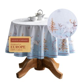 Maison d' Hermine 100% Cotton Table Cover - 63" Diameter Round Decorative Tablecloth - Tablecloths for Dining, Home, Farmhouse & Party - for Thanksgiving & Christmas - Fairytale Forest Collection