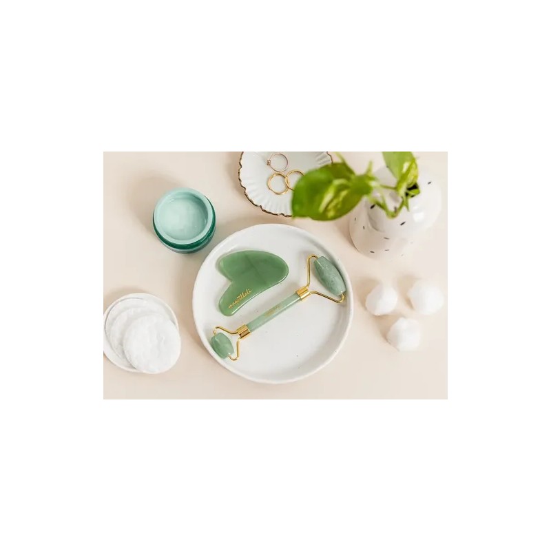 Kit Rodillo De 100 Jade Y Gua Sha Masaje Facial