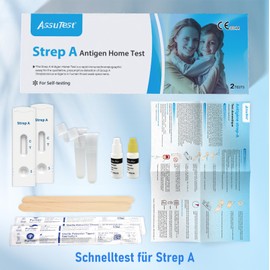 AssuTest Strep A Antigen House Self Test Kit, Fast Streptococcal Neck Test Kit, 2 Tests to Detect Group A Streptococcal Antigen, Quick and Accurate, Easy to Follow, Self Test Kit