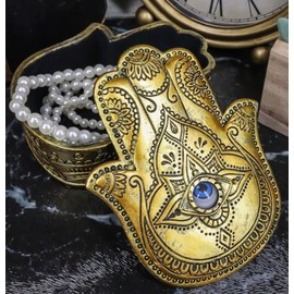 Ebros Auspicious Golden Hamsa Palm Hand Of God Warding Off Rolling Evil Eye Decorative Box Storage Stash Trinket Jewelry Boxes Lucky Talisman Feng Shui Accent Figurine
