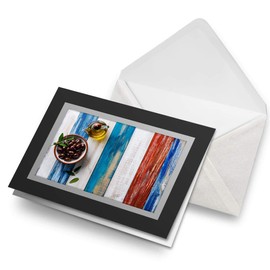Greeting Cards Black (Insert) - Kalamata Olives Olive Oil Greek Food Blank Greetings Card Birthday Kids Party Boys Girls #21747