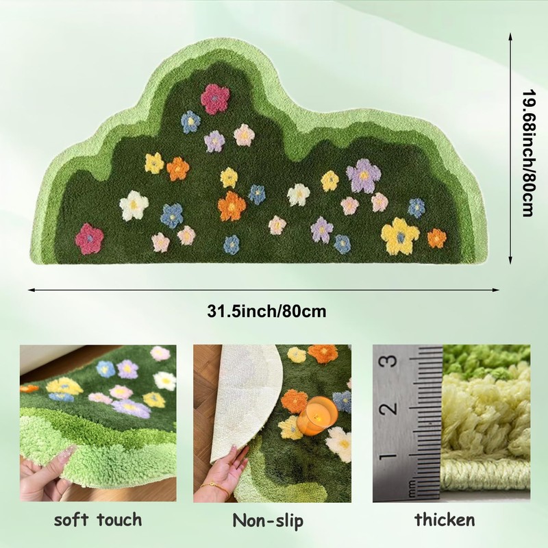 Green Moss Leaf Bathroom Carpet,Anti Slip and Cute Bath Mat