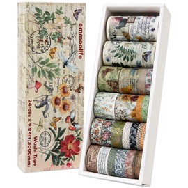 24 Rolls Vintage Washi Tape Set, Floral Letter Butterfly Mushroom Botanical Flower Writable Decorative Tapes for Scrapbooking , Junk Journal supplies, Bullet Journaling 5-75mm Wide 9.84ft long/Roll