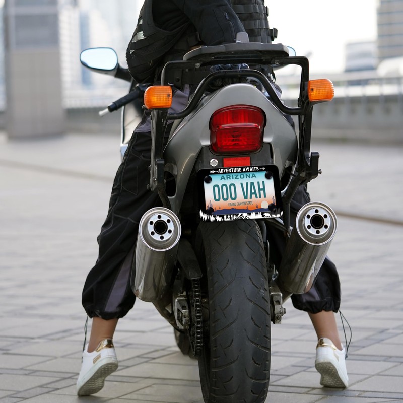 Motorcycle Adventure Awaits License Plate Frame Mountain Hiking Bear Stainless