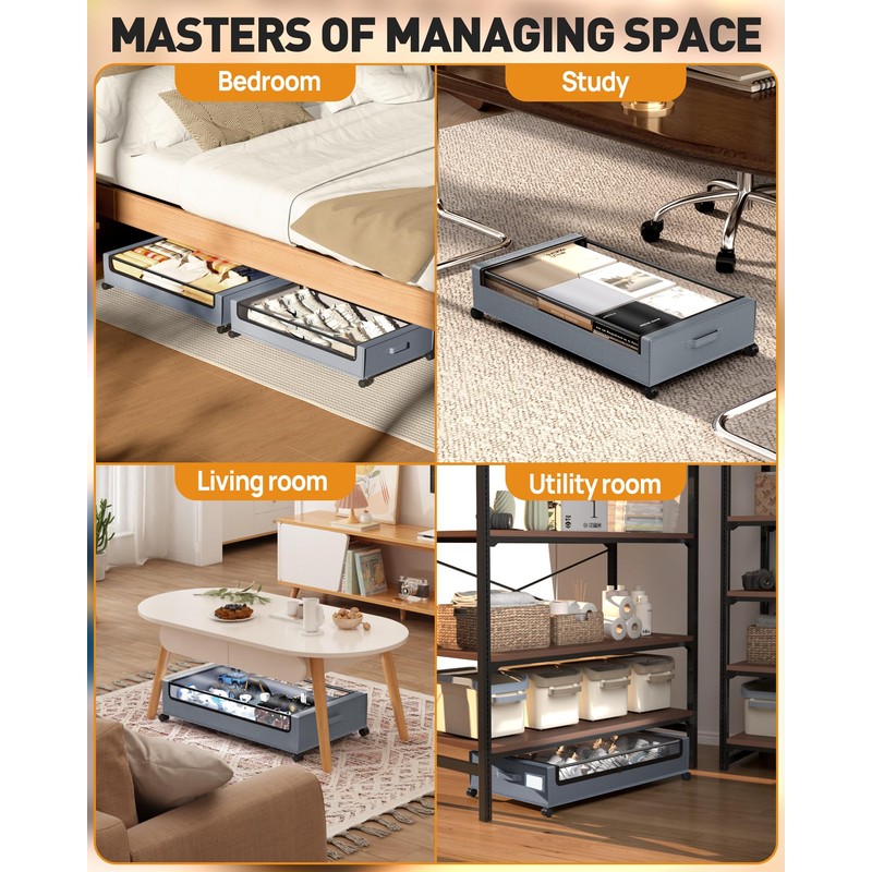 YEEBONIX Under Bed Storage with Wheels, Square Under Bed Storage