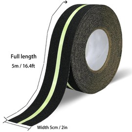heyveen Heavy Duty Anti Slip Tape 2 Inch x 16.4 Ft with Glow in The Dark Strip - Durable Grip Tape for Stairs, Outdoor/Indoor Non Slip Stair Tread Waterproof Safety Tape (Black)