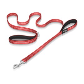Reflective 6 Feet Nylon Dog Leash with Padded Double Handles, 2 Heavy Duty Dual Neoprene Handles for Control Safety Training Durable Traffic Handle, for Small to Medium Dog (Medium - 3/4" Width, RED)