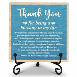 ONDTOM Thank You Gifts for Women Men Friends Mom, Thank You for Being A Blessing in My Life Wooden Plaque with Stand, Thanksgiving Day Gifts for Family Member Desk Decor - E06