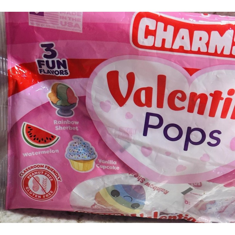 Charms 3 Flavors. Classroom Friendly 12 Valentine Pops. Glutten/Peanut Free.4.23