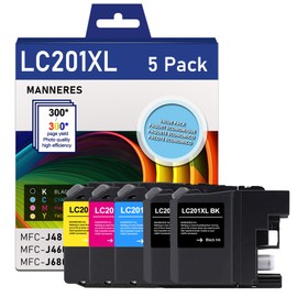 LC201 Ink Cartridges (2Black, Cyan, Magenta, Yellow, 5-Pack) Compatible for Brother LC201XL Ink Cartridge Replacement for Brother LC201 LC203 XL Ink Work for MFC-J460DW MFC-J885DW MFC-J880DW Printer