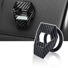 jeseny Universal Carbon Fiber Engine Start/Stop Button Cover, Aluminum Alloy Car Power Control Trim, Push to Start Button Cover Key Protective Cover for Civic CRV XRV Challenger Charger CHR (Black)