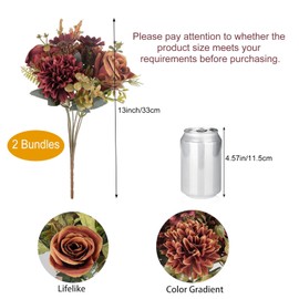2 Bunches Artificial Autumn Flowers Orange Faux Flowers with Rose Autumn Decorations Fall Fake Silk Flowers Faux Hydrangea Rose Daisy Bouquet for Home Garden Wedding Thanksgiving Halloween Decor
