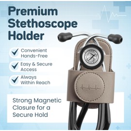 Magnetic Stethoscope Holder Hip Clip for 3M Littmann Stethoscope, MDF, & More - PU Leather Stethoscope Holster Great for RN, MD, EMT, & Medical Student | Nurse Accessories for Work. (Grey)