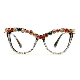 bullabulling Cat Eye Bling Colorful Rhinestone Reading Glasses For Women Blue Light Blocking Computer Eyewear (A diamond, 2.0)