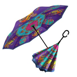 RainCaper Laurel Burch Reverse Inverted Windproof Reverse Opening Upside Down Umbrella with C-shaped Handsfree Handle