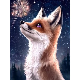 pigpigboss - Kit de arte de pintura de diamantes de zorro animal para adultos, 5D completo redondo con puntos de diamante, pintura de zorro de fuegos artificiales con abalorio de diamantes para