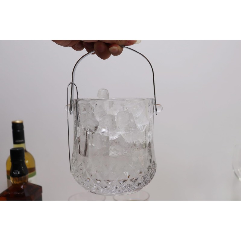 BothEarn Small Round Glass Ice Bucket Kits, Heavy Thick Wine