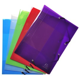 Exacompta 56701E Pack of 5 Portfolio Folders Crystal Made of Transparent Plastic DIN A4 with 2 Elastic Bands and 3 Flaps Assorted Colours Portfolio Folder Document Folder Ideal for Office and School