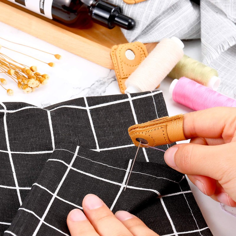 4 Pieces Leather Thimble Hand Sewing Thimble Finger Protector Coin