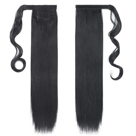 55.8 cm Ponytail Extensions, Straight Long Hairpiece, Braid Clip-In Ponytail Extension, Synthetic Hair Extensions, Hair Extensions Like Real Hair, Dark Black
