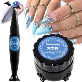 2Pcs Nail Rhinestone Glue Gel,Clear Nail Glue Precision Pen Super Strong Adhesive Nail Art Glue Gel for Nail Glitter Nail Gems Nail Jewels Nail Crystals Nail Beads Nail Diamonds 3D Nail Charm Sequins