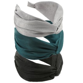 3Pcs Wide Headband French Bow Knot Hair Hoop Fabric Non-Slip Headwear Elastic Twist Hair Accessories Alice Hair Bands for Women Uk (Green)