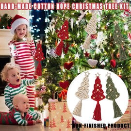 mdgfge Christmas Tree Macrame Woven DIY Kits, Christmas Tree Boho Decorative Hanging Ornaments for Merry Christmas Holiday Party Home Indoor Wall Hanging Decor Supplies (3Pack)