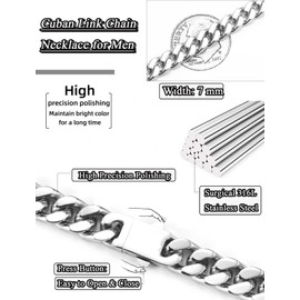 Inscca Men's Solid Stainless Steel Chains for Women Silver Curb Chain Surgical Steel 316L 7/9/11/13 mm Stainless Steel Chain Curb Cuban Necklace Thin/Thick Konigkette Hip-Hop Boys 45/50/55/60/70 cm,