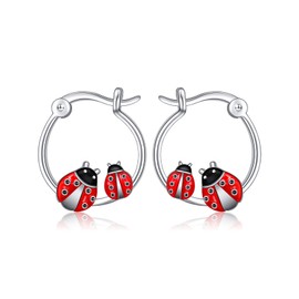 HOOHWE Ladybug Hoop Earrings for Women 925 Sterling Silver Cute Animal Huggie Hoop Earrings Jewelry Gifts for Sensitive Ears (Ladybug Earrings)