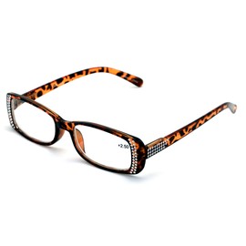 Women Rectangular Rhinestones Reading Glasses - Fashion Leopard Clear Lens Readers Demi Tortoise (Tortoise, 2.75)