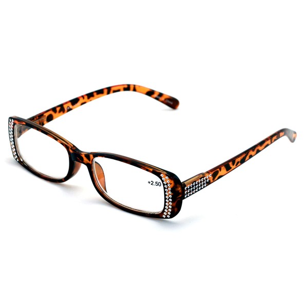 Women Rectangular Rhinestones Reading Glasses - Fashion Leopard Clear Lens