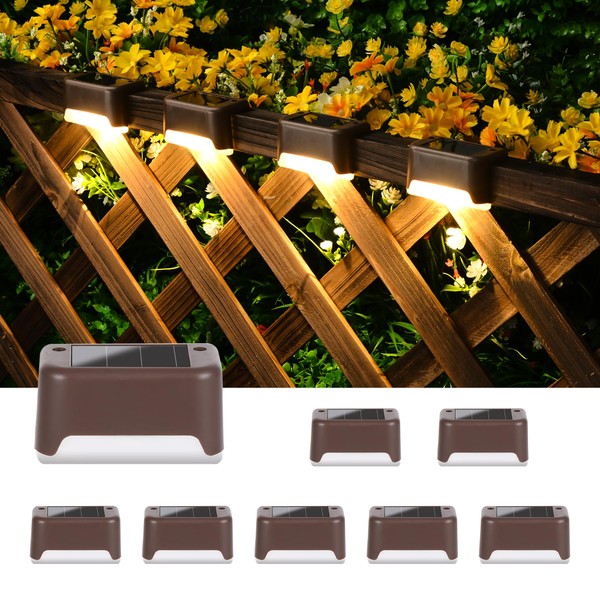 gigalumi Solar Deck Lights Outdoor, 8 Pack Solar Step Lights Waterproof LED Solar Lights for Outdoor Stairs, Steps, Fences, Railings, Garden and Patio Eligible Invoice Issue (Warm White)