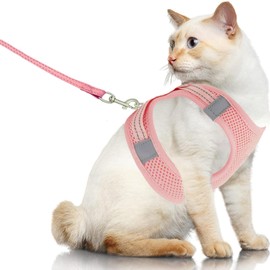 UPET Reflective Cat Harness and Leash, Kitten Cute Double Soft Mesh Cats Vest, Adjustable No-Pull Voyager Step-in Harnesses for Small, Medium, Large, Heavy Duty Walking Training(Pink L)