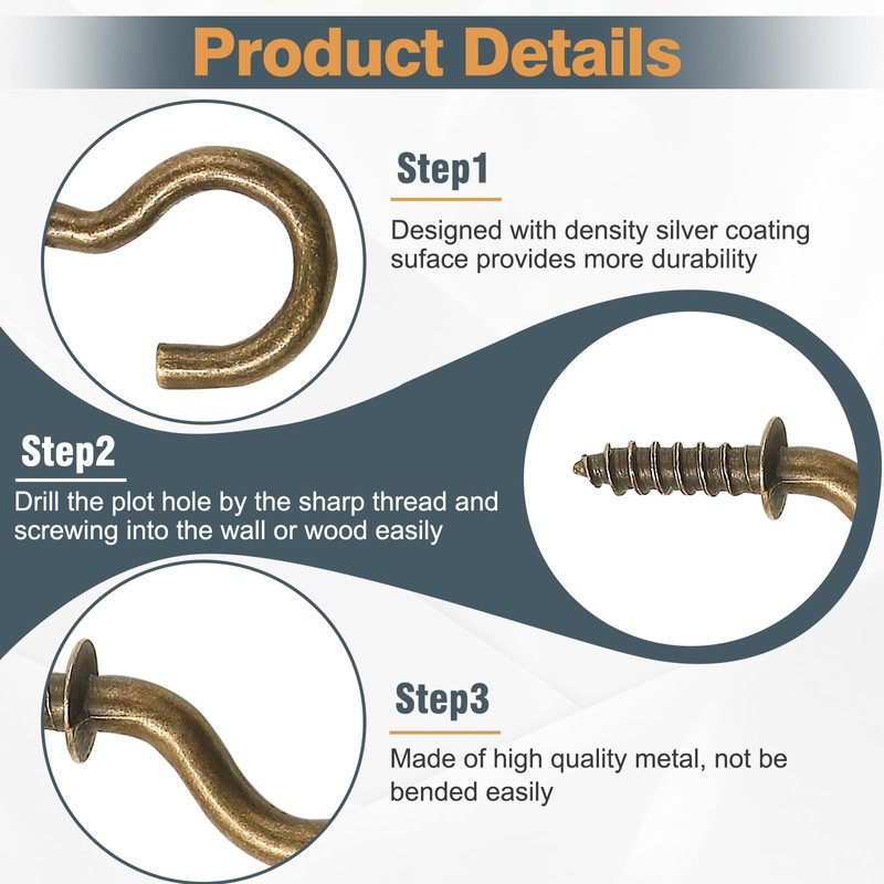 Jamiikury 100Pcs 1/2 Inch Cup Hooks, Bronze Ceiling Hooks Small